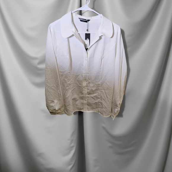 NWOT Size Large Allegra K Classic White Button Up Blouse with long sleeves - Picture 1 of 7